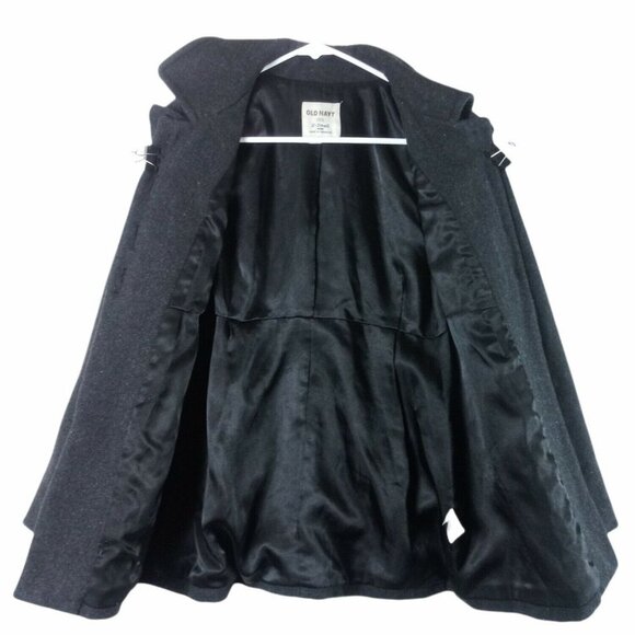 Old Navy Womens Recycled Wool Blend Coat Ruffled Button Front XS Petite DarkGray - Picture 3 of 6